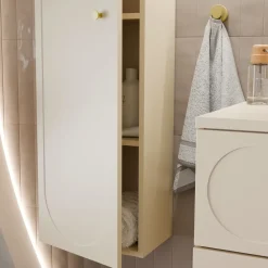 Mobile bagno sospeso fresato 120cm con colonna beige Sand