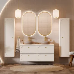Mobile bagno sospeso fresato 120cm con colonna beige Sand