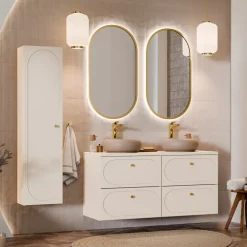 Mobile bagno sospeso fresato 120cm con colonna beige Sand
