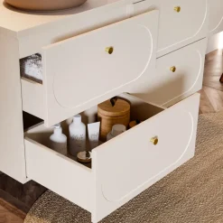 Mobile bagno sospeso fresato 120cm con colonna beige Sand