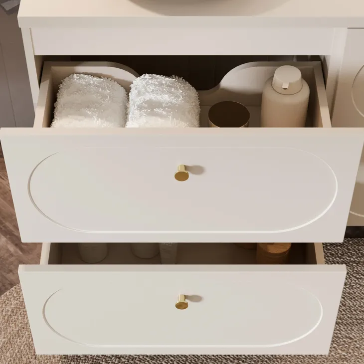 Mobile bagno sospeso fresato 120cm con colonna beige Sand