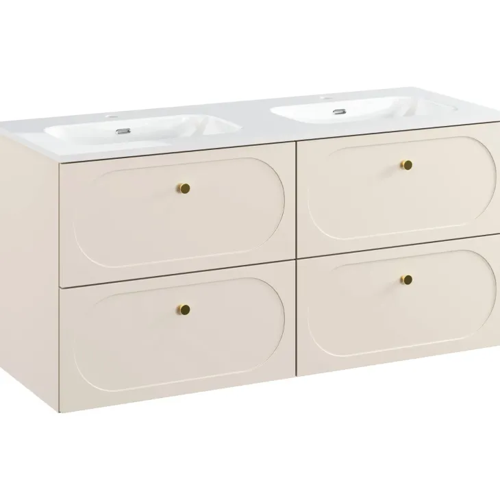Mobile bagno sospeso fresato 120cm con lavabo 4 cassetti beige Sand