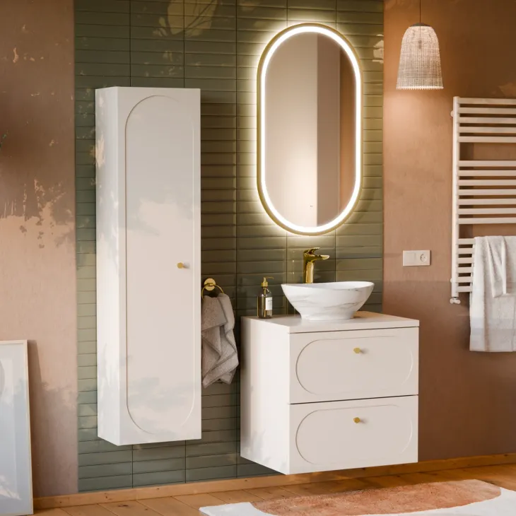 Mobile bagno sospeso fresato 60cm con colonna beige Sand