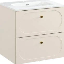 Mobile bagno sospeso fresato 60cm con lavabo 2 cassetti beige Sand