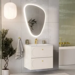 Mobile bagno sospeso fresato 60cm con lavabo 2 cassetti beige Sand