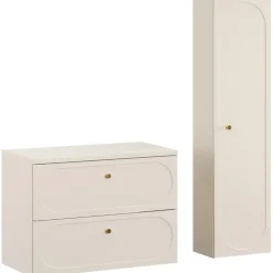 Mobile bagno sospeso fresato 80cm con colonna beige Sand