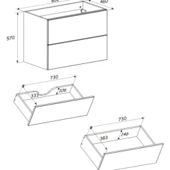 Mobile bagno sospeso fresato 80cm con colonna beige Sand