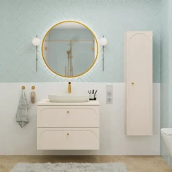 Mobile bagno sospeso fresato 80cm con colonna beige Sand