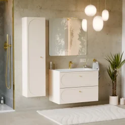 Mobile bagno sospeso fresato 80cm con lavabo 2 cassetti beige Sand