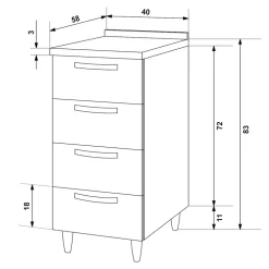Mobile base cucina 40x86h cm 4 cassetti bianco frassinato Talise