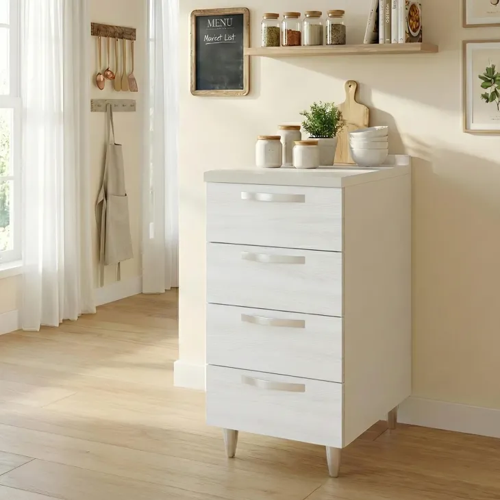 Mobile base cucina 40x86h cm 4 cassetti bianco frassinato Talise