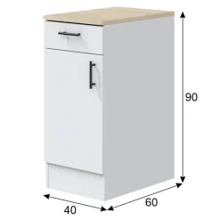 Mobile base multiuso 40x90h cm componibile 1 cassetto 1 anta bianco lucido rovere Kimera