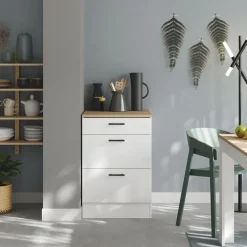 Mobile base multiuso 60x90h cm componibile 3 cassetti bianco lucido rovere Kimera