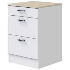 Mobile base multiuso 60x90h cm componibile 3 cassetti bianco lucido rovere Kimera