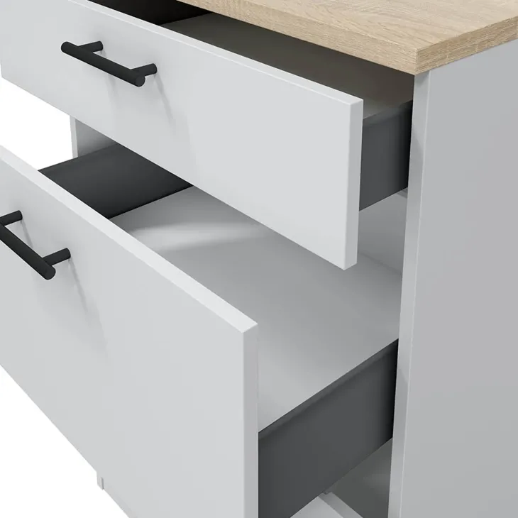 Mobile base multiuso 60x90h cm componibile 3 cassetti bianco lucido rovere Kimera