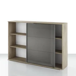 Mobile basso ufficio 159x106h cm anta scorrevole rovere antracite lucido Time W