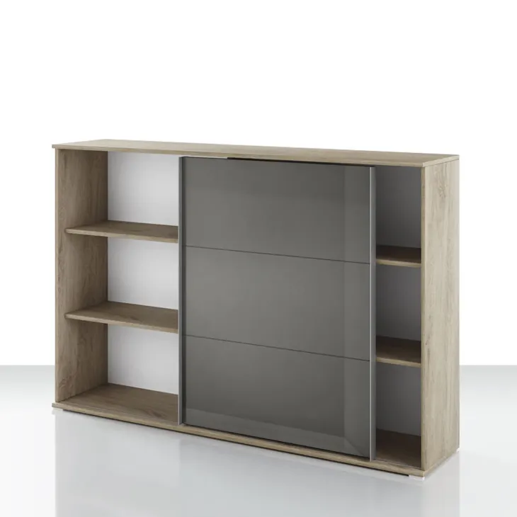 Mobile basso ufficio 159x106h cm anta scorrevole rovere antracite lucido Time W