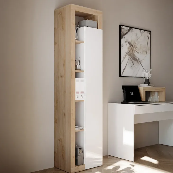 Mobile colonna multiuso 50x189h cm bianco lucido rovere Invictus