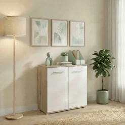 Mobile contenitore multiuso 80x72h cm 2 ante rovere bianco lucido Time A