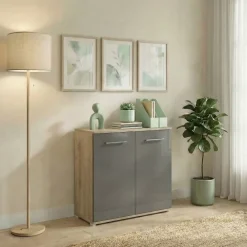 Mobile contenitore multiuso 80x72h cm 2 ante rovere antracite lucido Time A