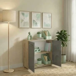 Mobile contenitore multiuso 80x72h cm 2 ante rovere antracite lucido Time A