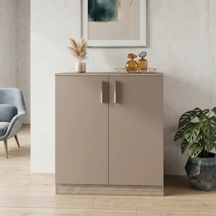 Mobile contenitore multiuso 80x91h cm 2 ante rovere scuro marrone Ginger