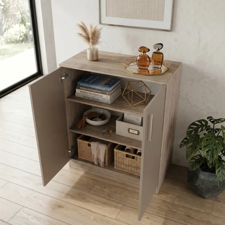 Mobile contenitore multiuso 80x91h cm 2 ante rovere scuro marrone Ginger