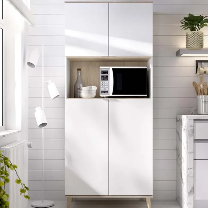 Mobile cucina 80x191h cm 4 ante bianco opaco rovere naturale Penny