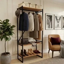 Mobile ingresso appendiabiti 66x160h cm industrial con scarpiera metallo rovere rustico Loft