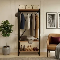 Mobile ingresso appendiabiti 66x160h cm industrial con scarpiera metallo rovere rustico Loft