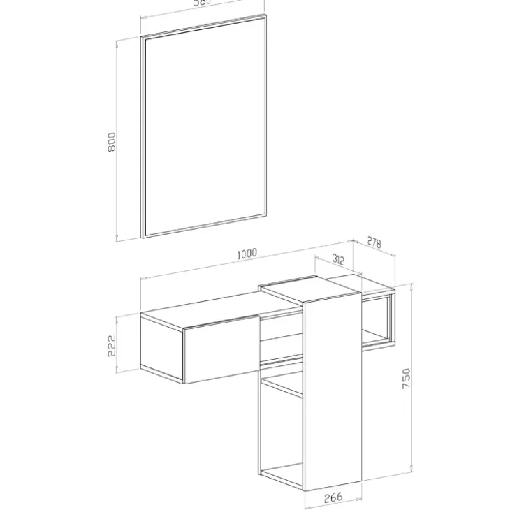 Mobile ingresso sospeso 100x185h cm con specchio bianco cemento Rich Gihome®