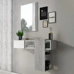 Mobile ingresso sospeso 100x185h cm con specchio bianco cemento Rich Gihome®