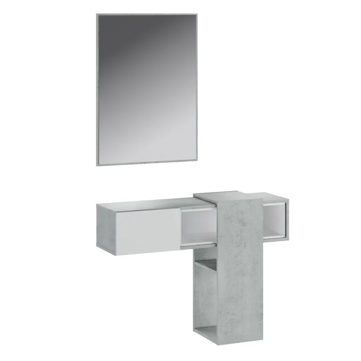 Mobile ingresso sospeso 100x185h cm con specchio bianco cemento Rich Gihome®