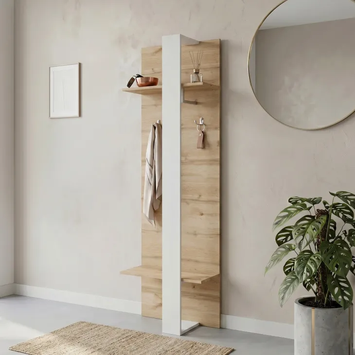 Mobile ingresso 56x183h cm appendiabiti con mensole rovere bianco Catania