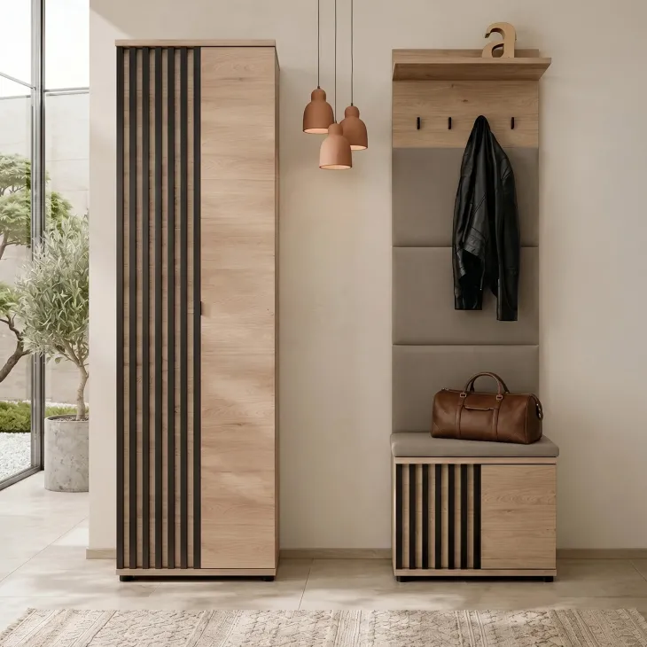 Mobile ingresso 150x202h cm con appendiabiti cannettatto rovere nero Berlino