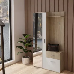 Mobile ingresso 97x195h cm con attaccapanni e specchio sonoma bianco Zefira