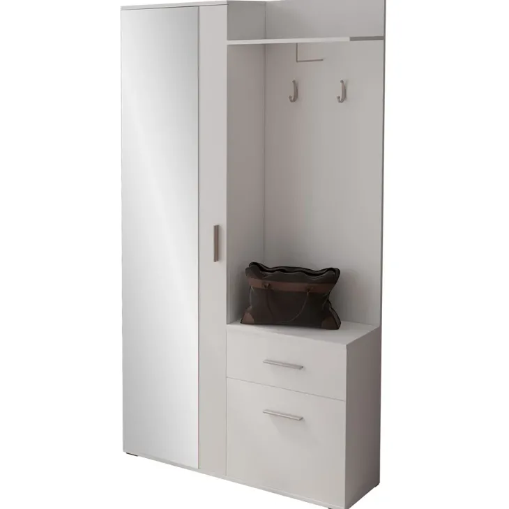 Mobile ingresso 97x195h cm con attaccapanni e specchio bianco Zefira