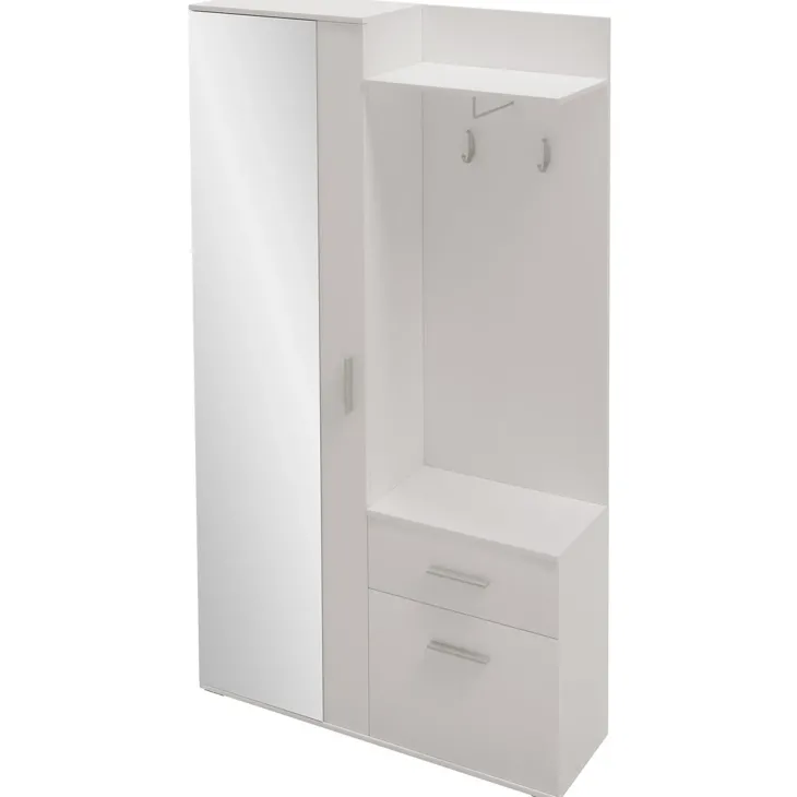 Mobile ingresso 97x195h cm con attaccapanni e specchio bianco Zefira