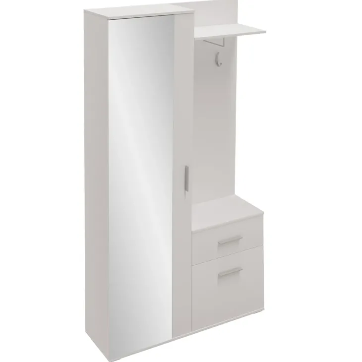 Mobile ingresso 97x195h cm con attaccapanni e specchio bianco Zefira