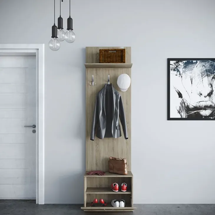 Mobile ingresso 60x190h cm con scarpiera e appendiabiti rovere sonoma scuro London