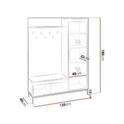 Mobile ingresso 135x180h cm con specchio design cannettato nero Strike
