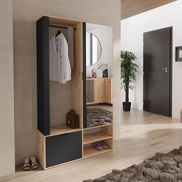Mobile ingresso 100x190h cm con specchio rovere nero Umea