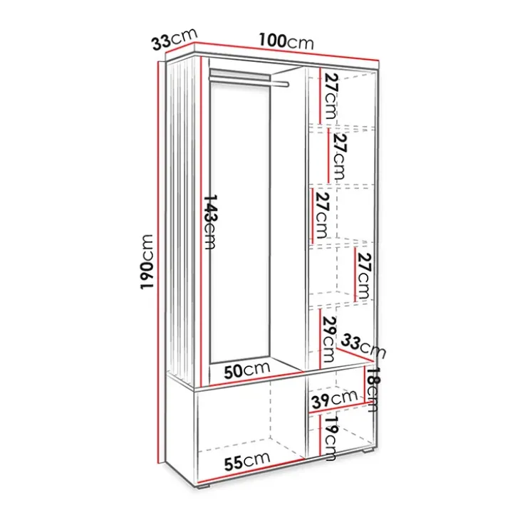 Mobile ingresso 100x190h cm con specchio rovere nero Umea