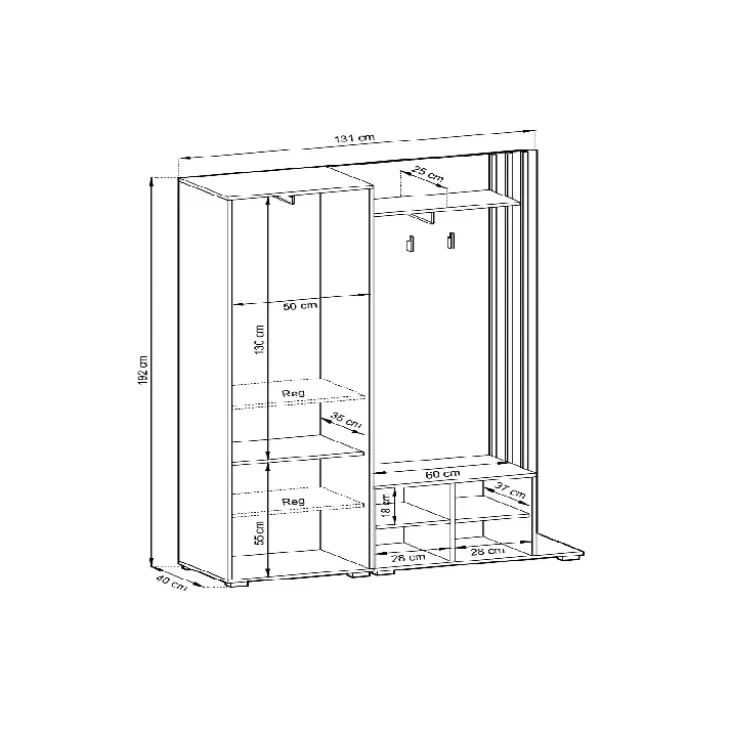 Mobile ingresso 132x192h cm con specchio moderno quercia bianco Miller