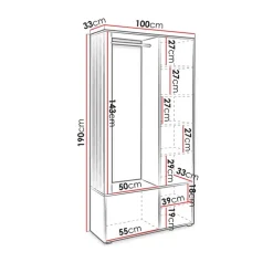 Mobile ingresso 100x190h cm con specchio bianco nero Umea