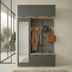Mobile ingresso 135x231h cm con specchio rovere grafite Arat