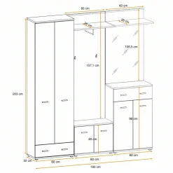 Mobile ingresso 180x203h cm con specchio e appendiabiti rovere sonoma California 3 Gihome®