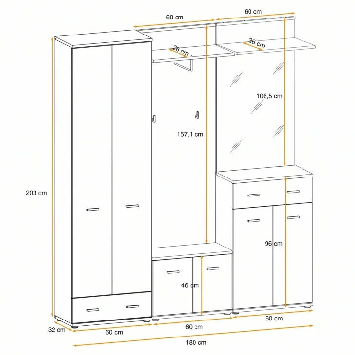 Mobile ingresso 180x203h cm con specchio e appendiabiti rovere sonoma California 3 Gihome®