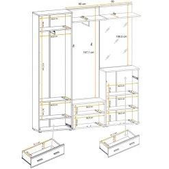 Mobile ingresso 180x203h cm con specchio e appendiabiti rovere sonoma California 3 Gihome®