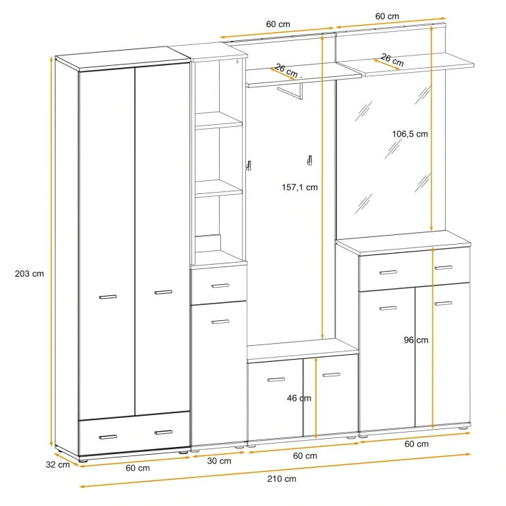 Mobile ingresso 210x203h cm con specchio e appendiabiti rovere sonoma California 4 Gihome®